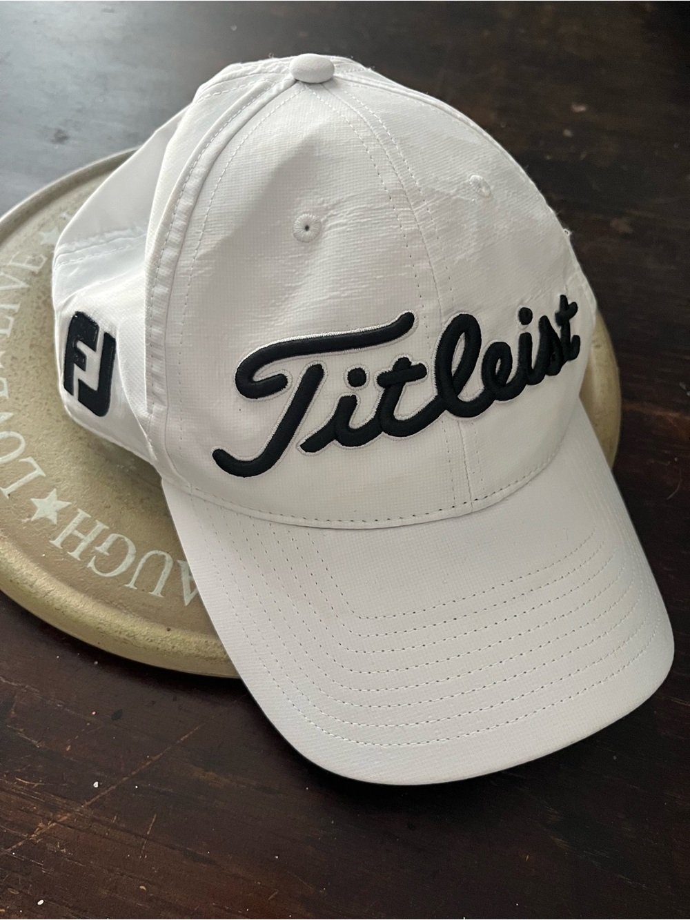 Titleist White Cap with Black and Red Patch